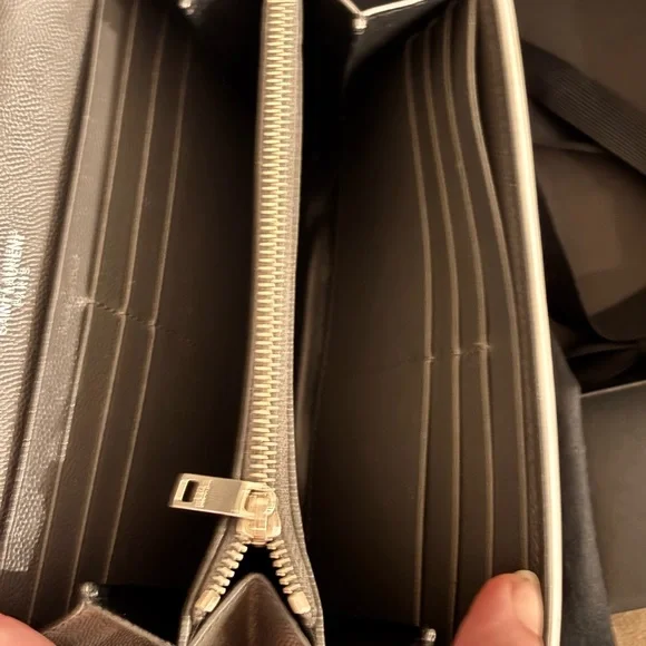 Saint Laurent YSL Cassandre Chevron Quilted Grey Leather Long Wallet W/ COA - Picture 12 of 15